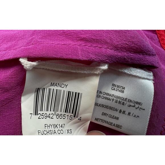 BCBG Max Azria Mandy Fuchsia Silk Shirt Dress with Pockets - Size XS - Picture 13 of 14
